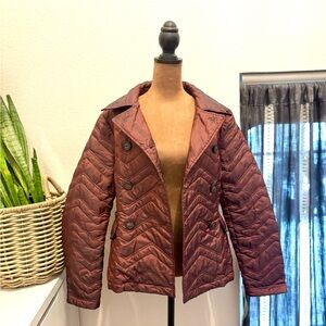 LOFT Women's Double-Breasted Quilted Jacket in oxblood